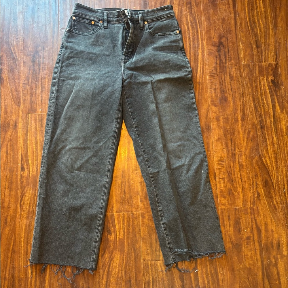 Madewell perfect vintage wide leg crop Jean, Black Frayed Hem